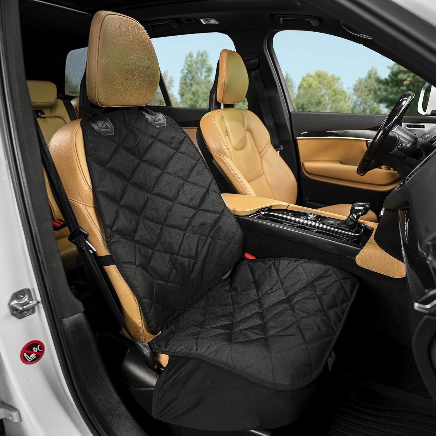 Premium Bucket Car Seat Protector | Diamond Stitching | Washable & Waterproof Front Seat Dog Cover Car, Truck, & SUV | Nonslip, Tear Resistant Pet Passenger Seat Cover | Black - American Bark Bliss