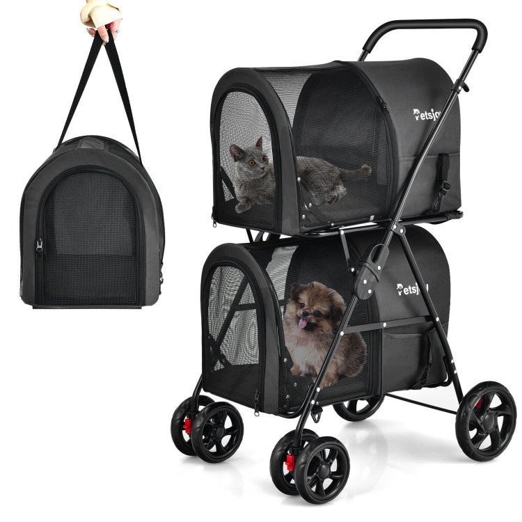 kittywalk double decker pet stroller 4-in-1 Double Pet Stroller with Detachable Carrier and Travel Carriage