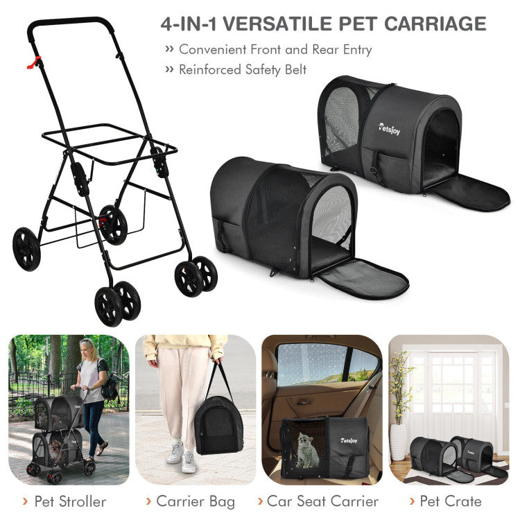 4-in-1 double pet stroller with detachable carrier and travel carriage 4-in-1 Double Pet Stroller with Detachable Carrier and Travel Carriage