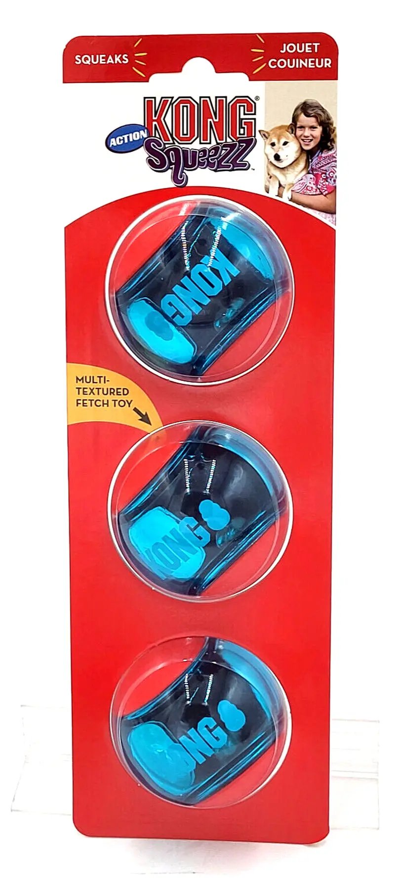 KONG Squeezz Action Ball Medium 3-Pack Fetch Toy - American Bark Bliss