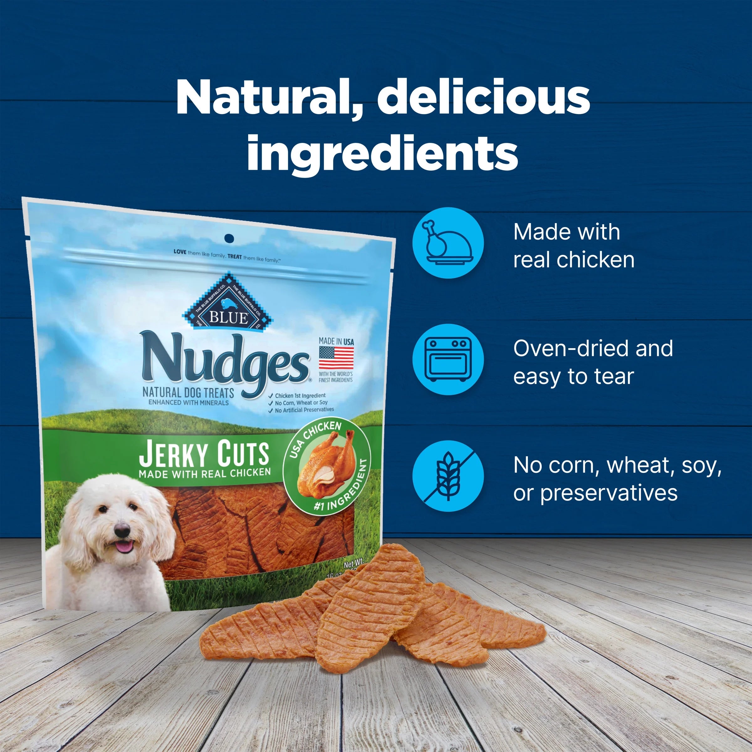 Blue Buffalo Jerky Cuts Dog Treats Made with Real Chicken, 8-Oz. Bag - American Bark Bliss