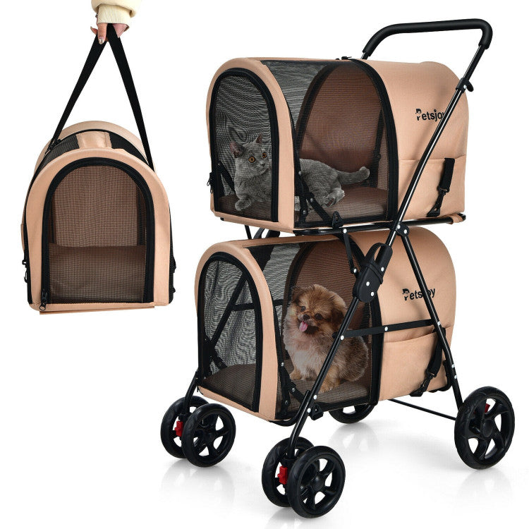 4-in-1 Double Pet Stroller with Travel Carriage - American Bark Bliss