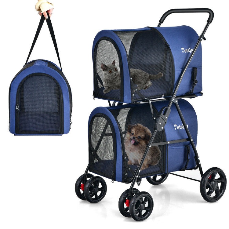 kittywalk double decker pet stroller 4-in-1 Double Pet Stroller with Detachable Carrier and Travel Carriage