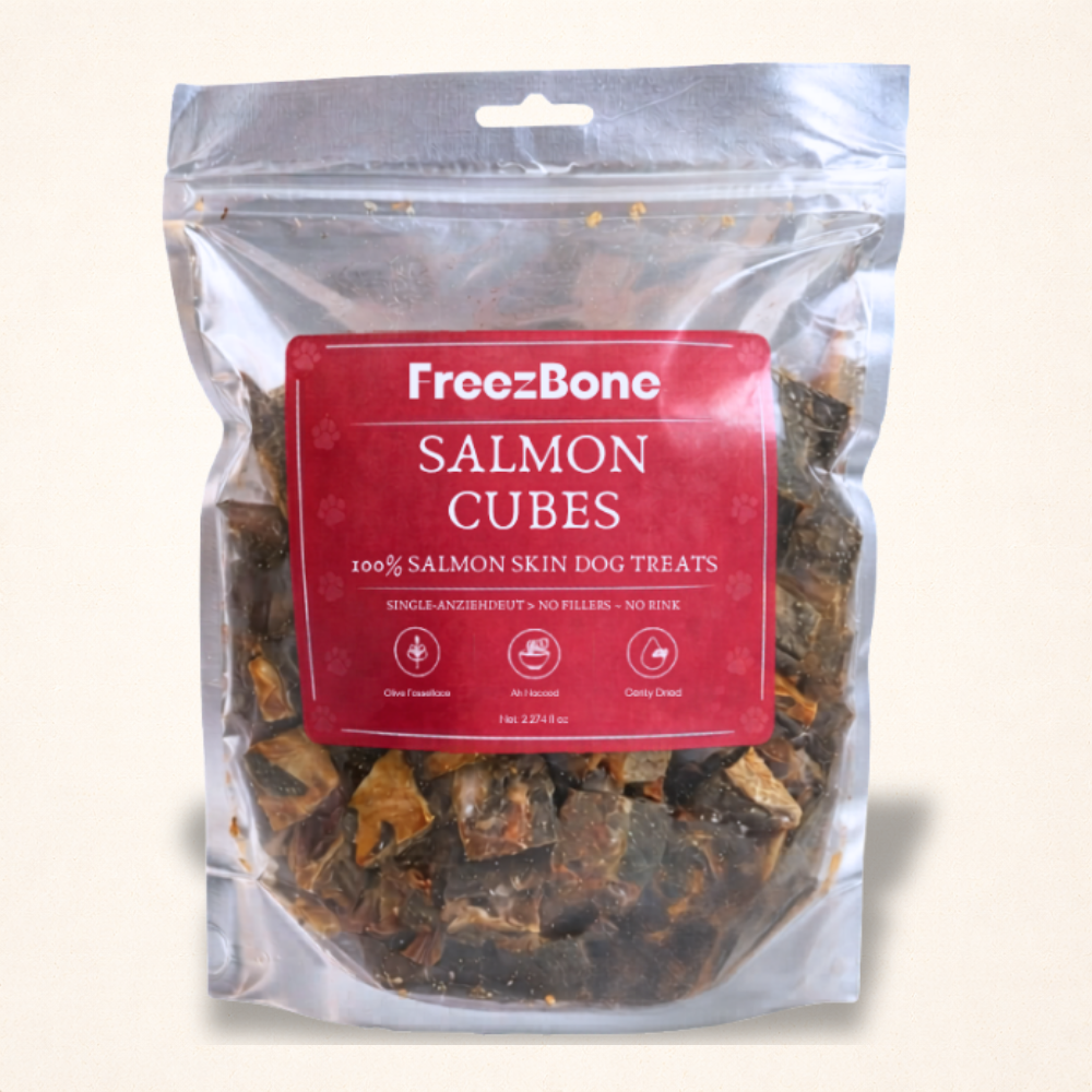 Freezbone Salmon Skin Cubes Dog Treats- Single Ingredient (Value Size 8oz)