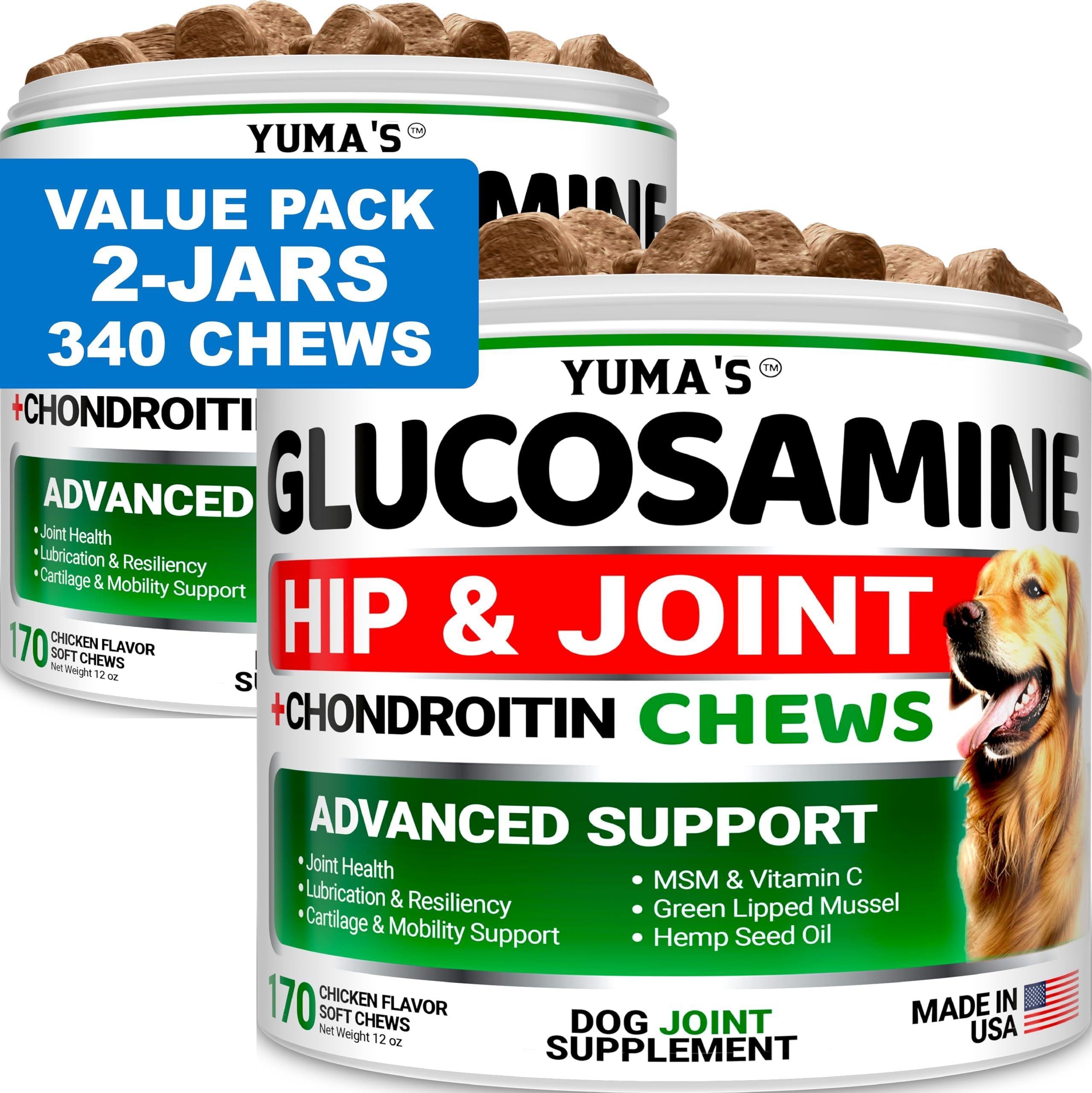 2 Pack Glucosamine for Dogs with Chondroitin Joint Pain Relief Made in USA - American Bark Bliss