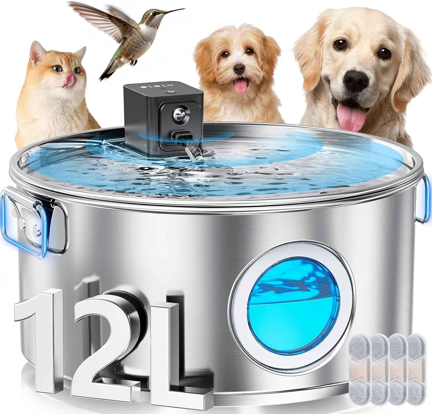 Wireless Dog Water Fountain Stainless Steel 3.4Gal Large Pet Fountain