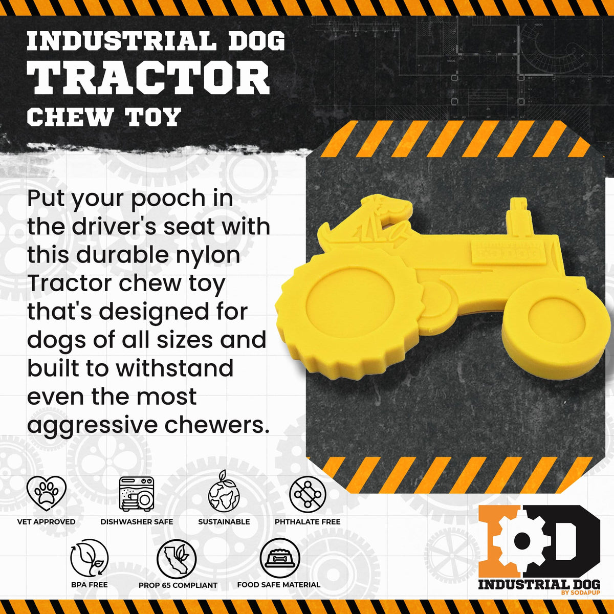 Tractor Nylon Dog Toy for Aggressive Chewers | USA Made | SodaPup - American Bark Bliss