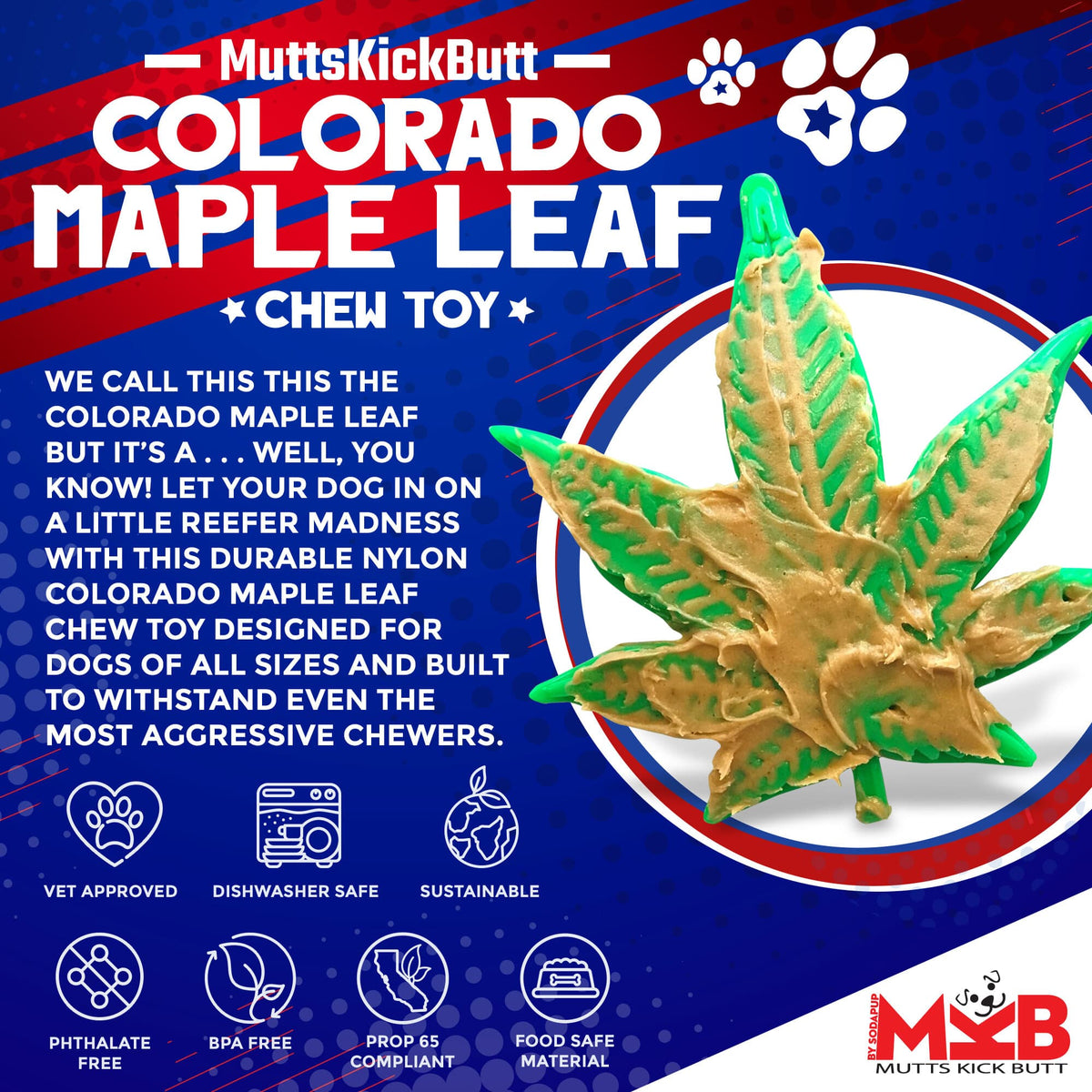Colorado Maple Leaf Nylon Dog Chew Toy for Aggressive Chewers | USA Made - American Bark Bliss