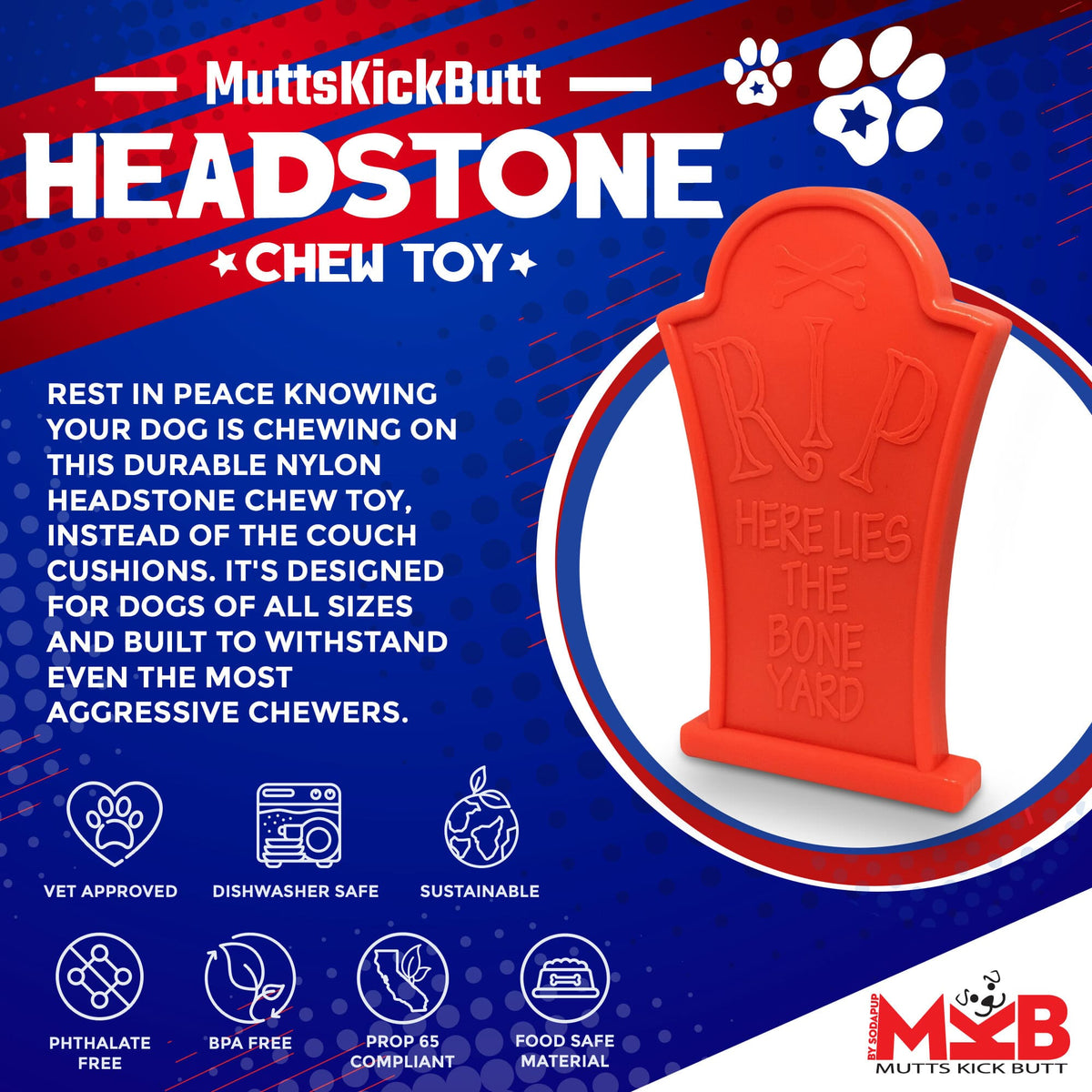 Headstone Ultra Durable Nylon Dog Chew Toy - American Bark Bliss