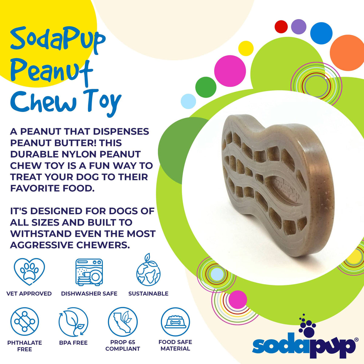 Peanut Nylon Dog Chew Toy | Ultra-Durable for Aggressive Chewers | SodaPup