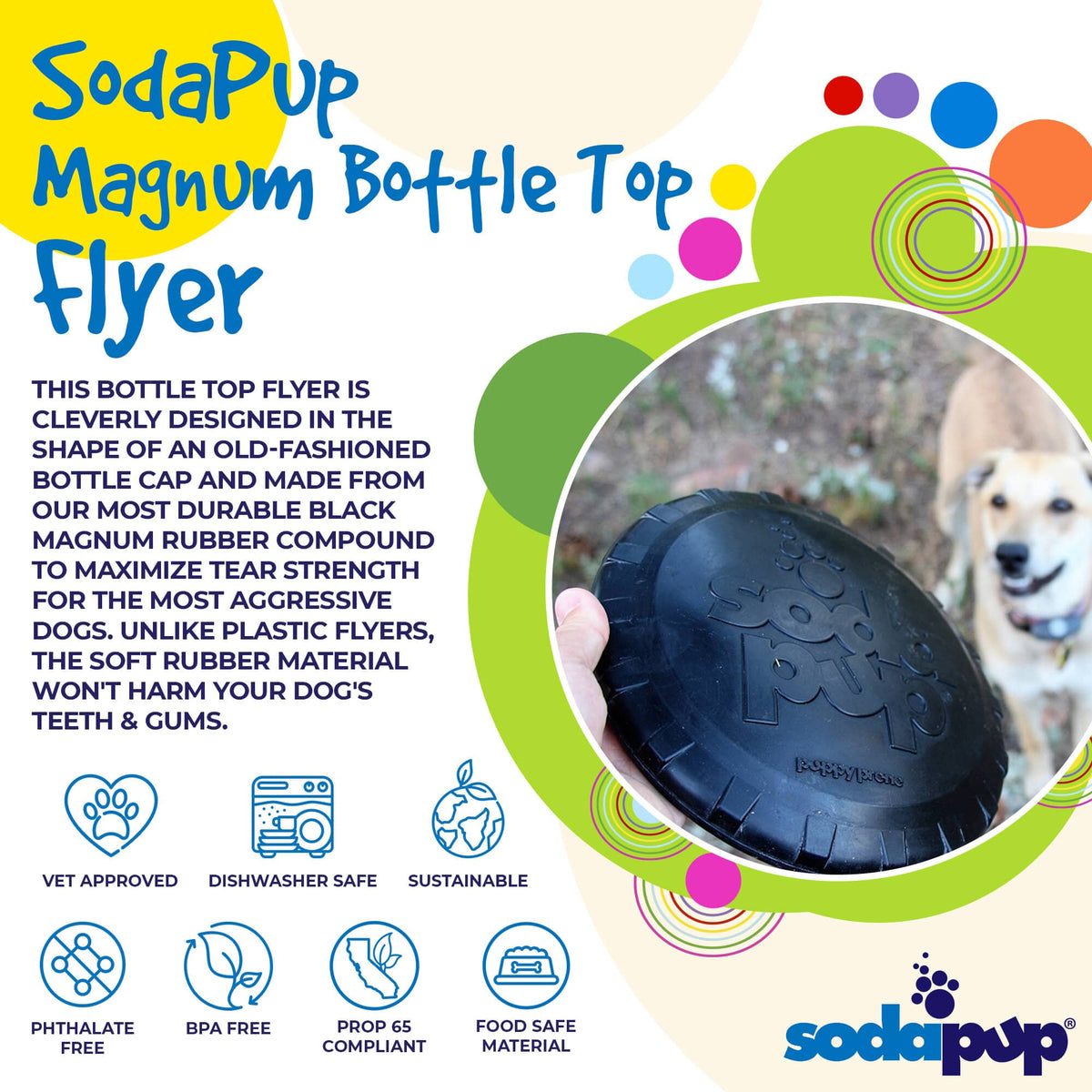 Magnum Bottle Top Flyer Ultra Durable Rubber Retrieving Frisbee - Large - Black - American Bark Bliss