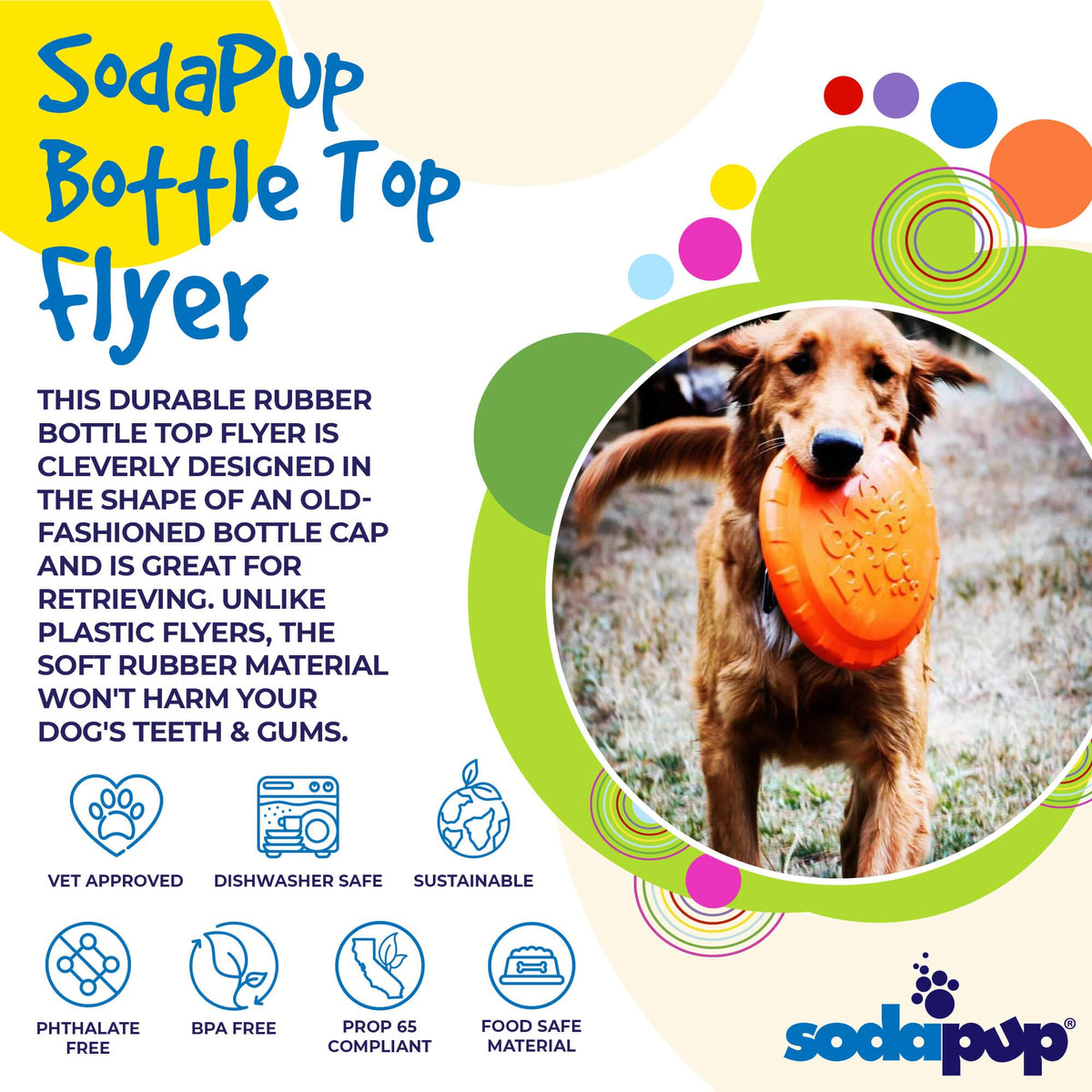 Bottle Top Flyer Durable Rubber Retrieving Frisbee - Orange - American Bark Bliss
