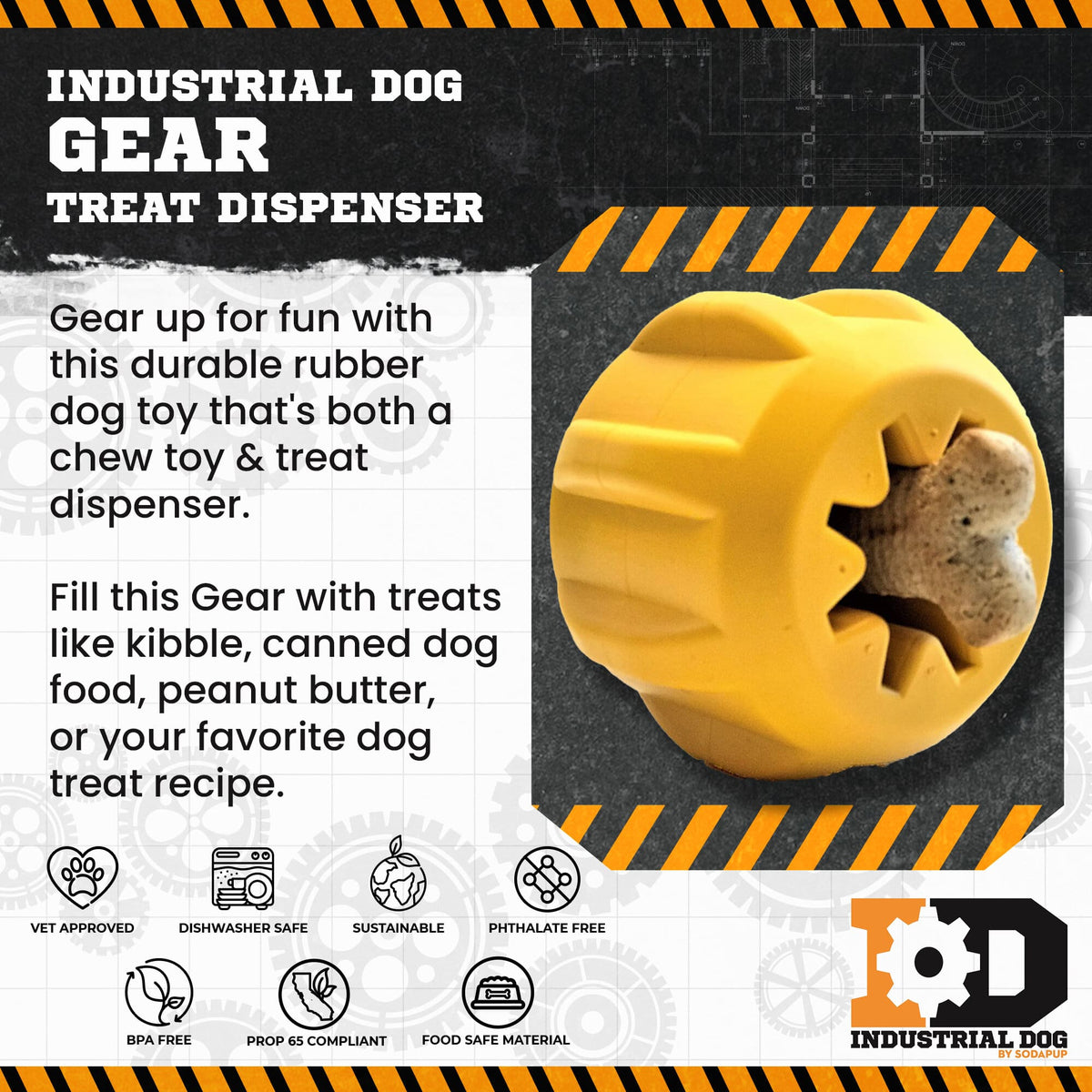 Gear eDispener Durable Rubber Treat Holder and Chew Toy - American Bark Bliss