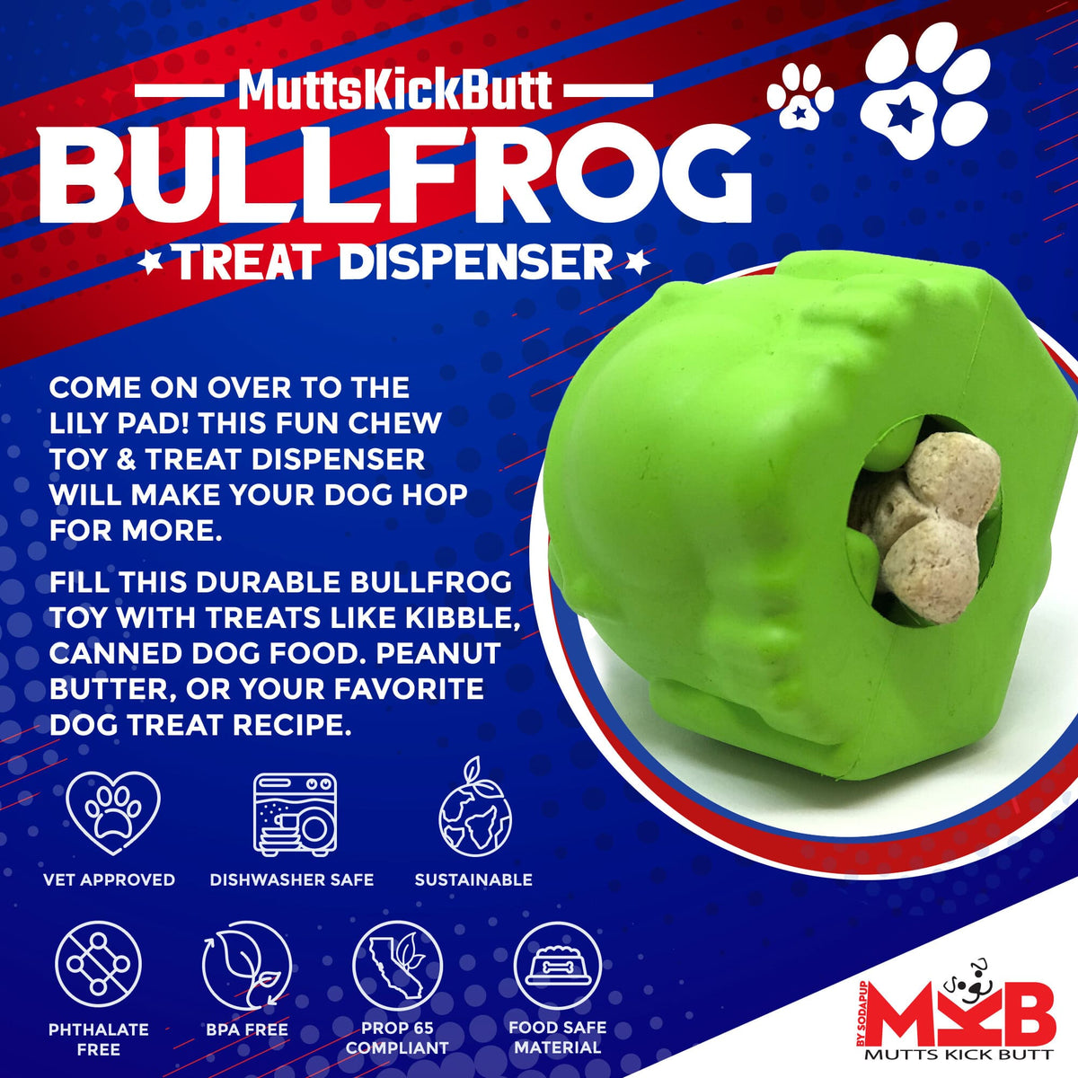 Bull Frog eDispenser Durable Rubber Chew Toy & Treat Dispenser - Large - American Bark Bliss