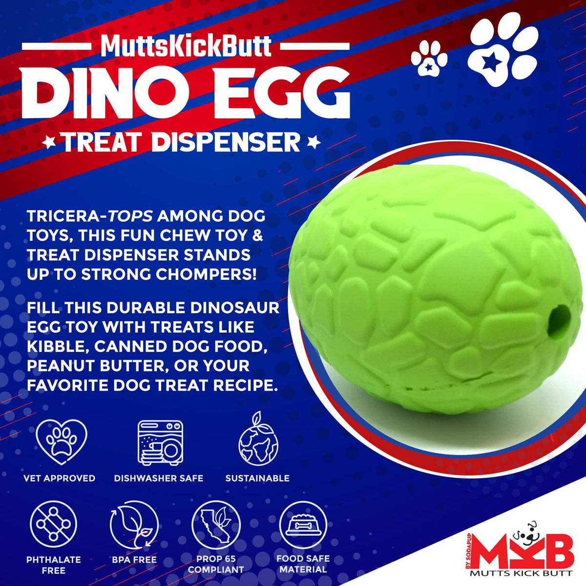 Dinosaur Egg eDispenser Durable Rubber Chew Toy & Treat Dispenser - American Bark Bliss