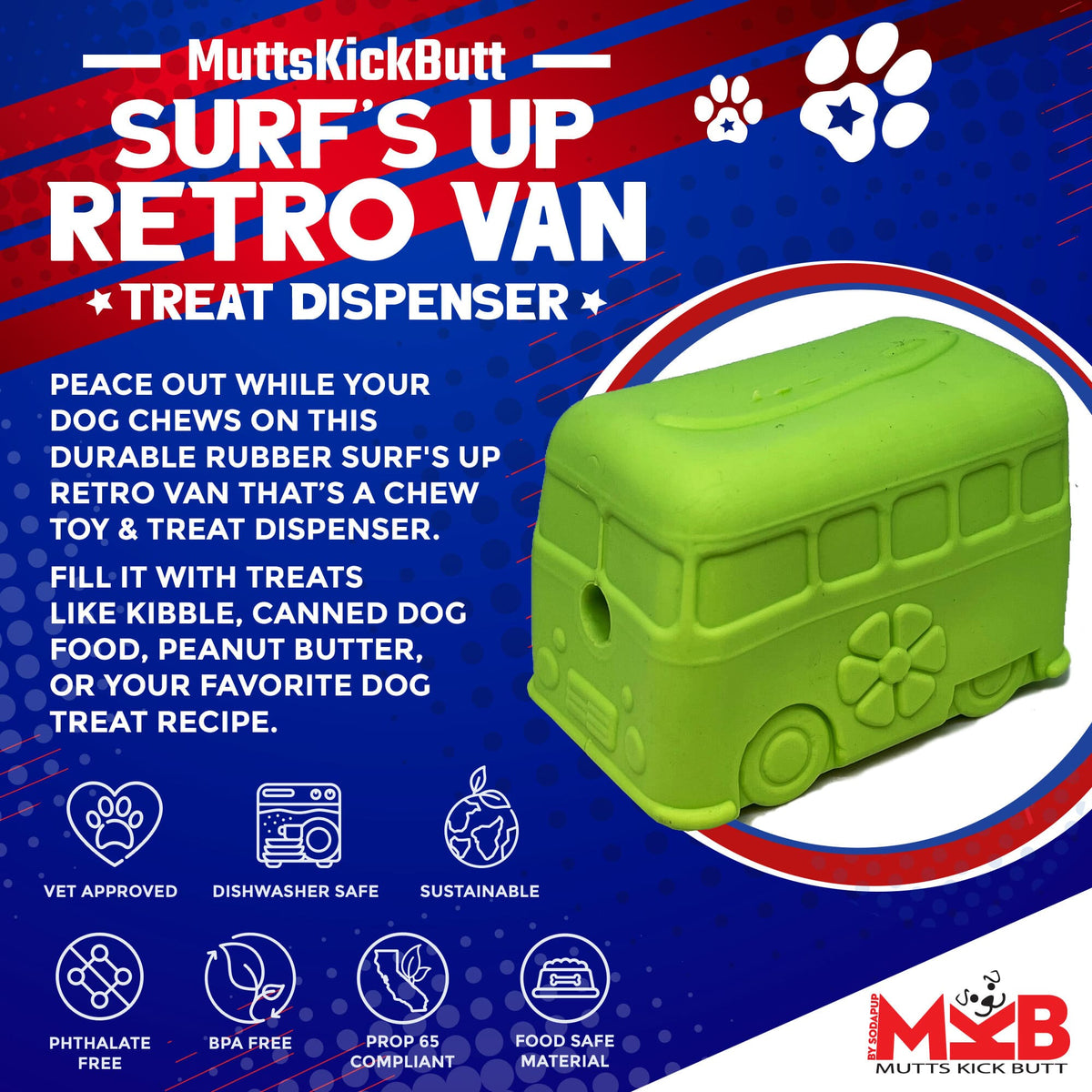 Surf's Up! Retro Van Durable Chew Toy & Treat Dispenser - American Bark Bliss