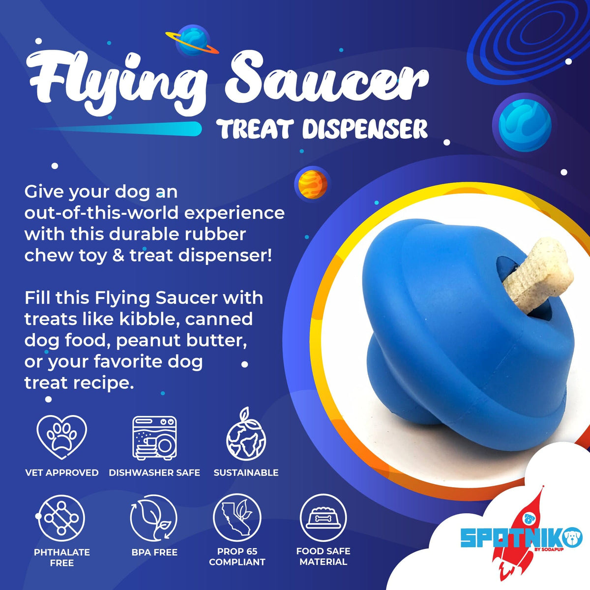 Flying Saucer eDispenser Durable Rubber Chew Toy & Treat Dispenser - American Bark Bliss
