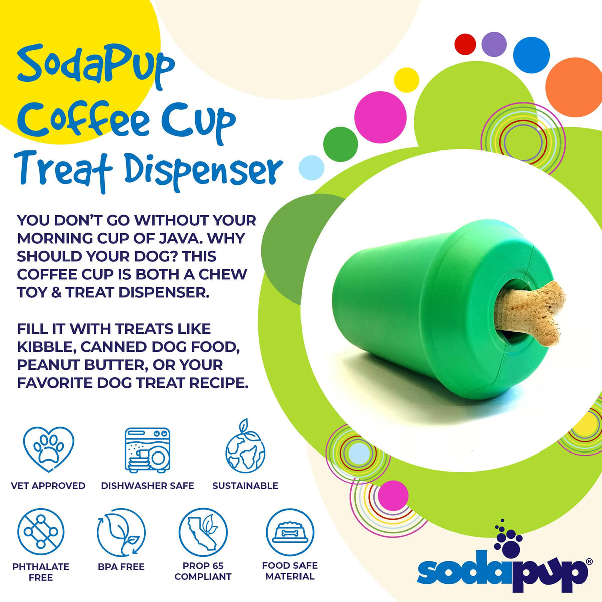 Coffee Cup eDispener Durable Rubber Chew Toy and Treat Dispenser - American Bark Bliss