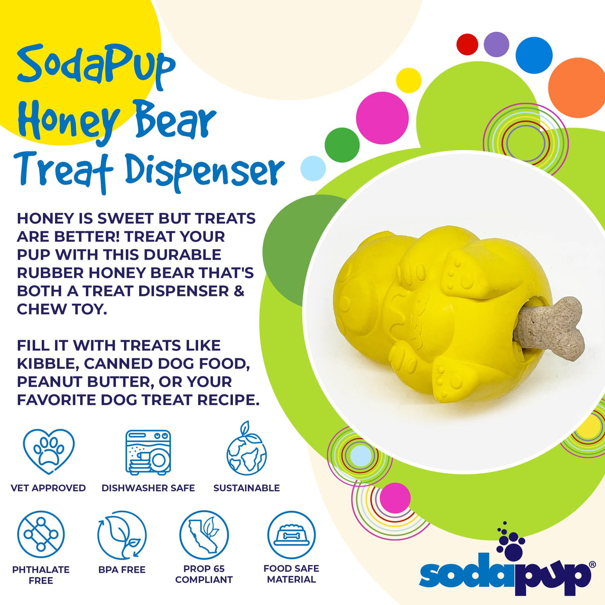 Honey Bear eDispenser Durable Rubber Treat Dispenser - American Bark Bliss