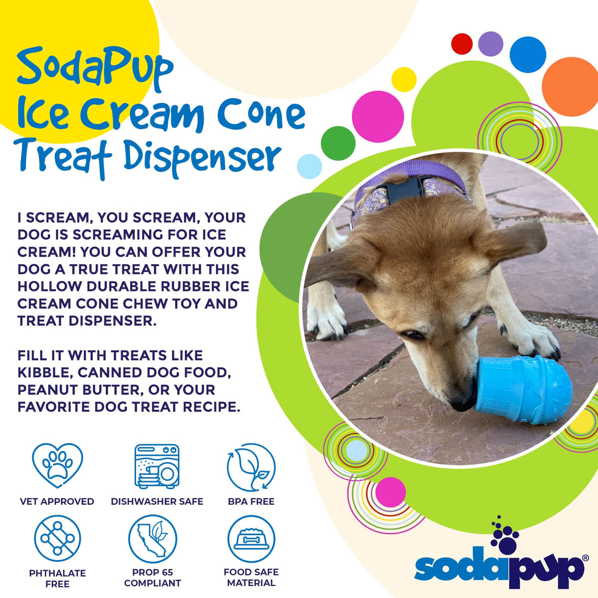 Ice Cream Cone Durable PUP-X Rubber eDispenser Chew Toy and Treat Dispenser - American Bark Bliss