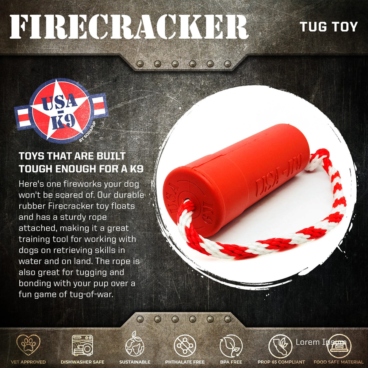 USA-K9 Firecracker Durable Rubber Floating Training Dummy - Large - Red - American Bark Bliss