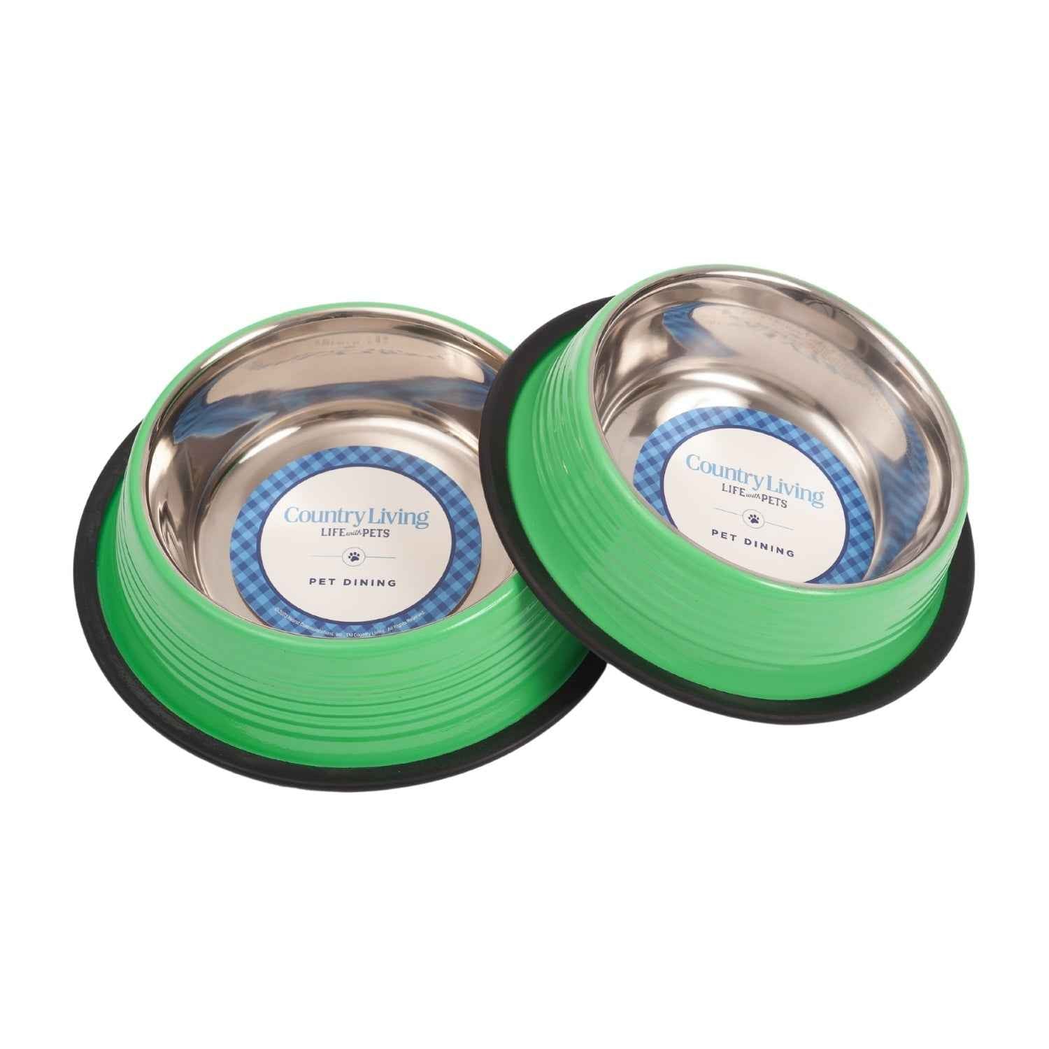 Country Living Set of 2 Ribbed Non-Slip Pet Bowls – Irish Green - American Bark Bliss
