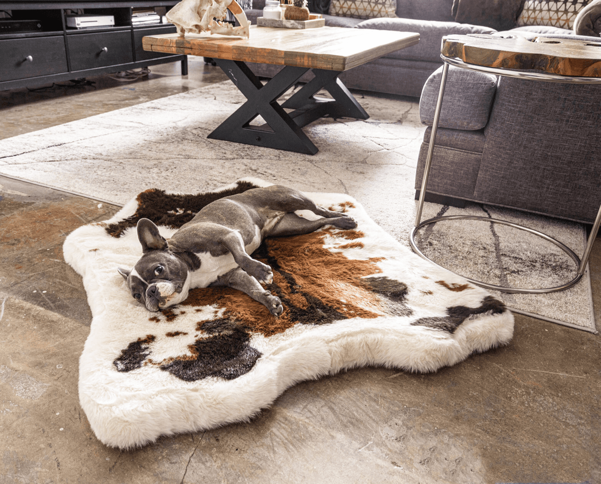 Memory Foam Dog Bed - PupRug® Faux Cowhide Style - American Bark Bliss