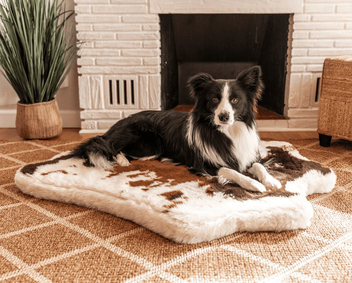 Memory Foam Dog Bed - PupRug® Faux Cowhide Style - American Bark Bliss