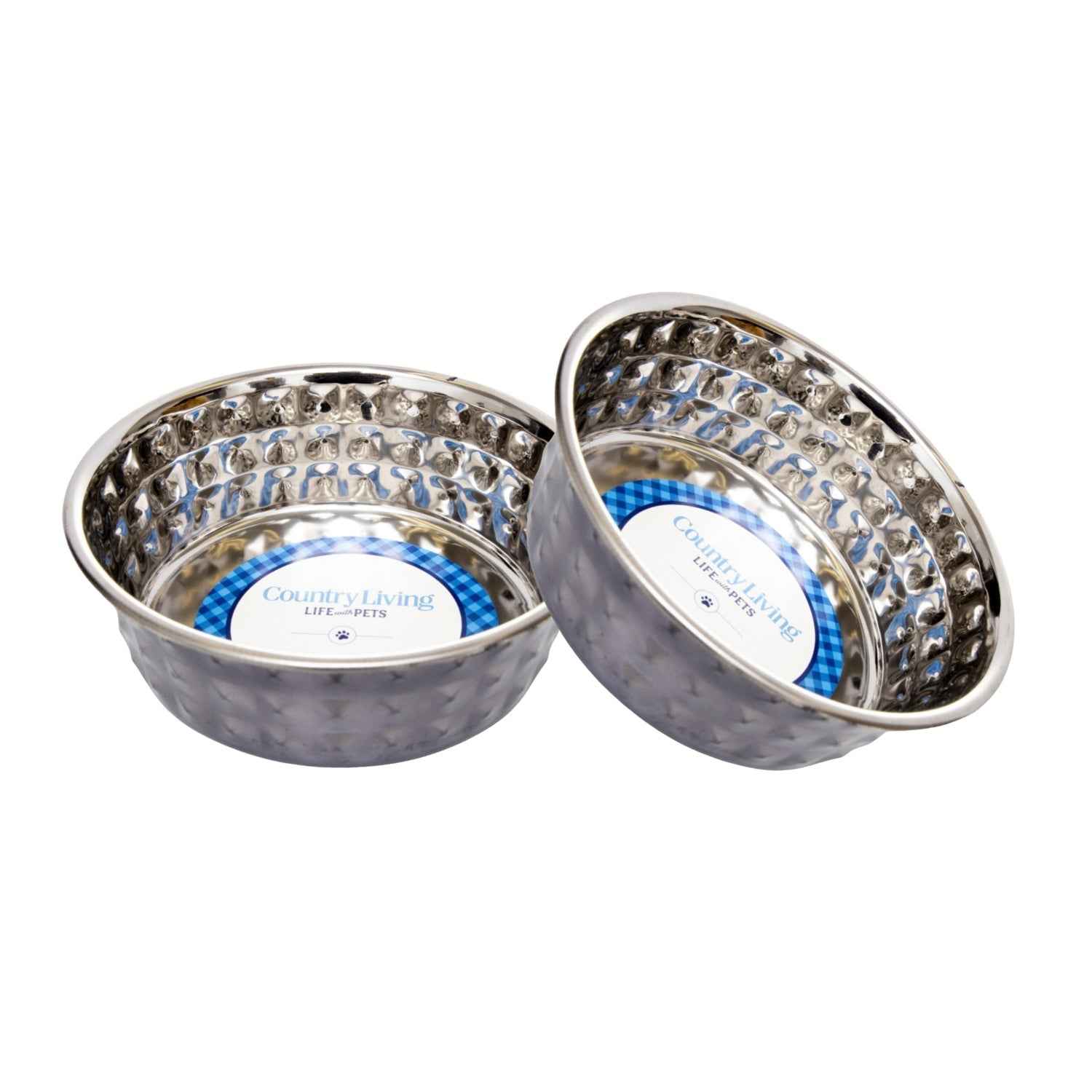 Country Living Set of 2 Hammered Stainless Steel Dog Bowls – Black Pearl - American Bark Bliss