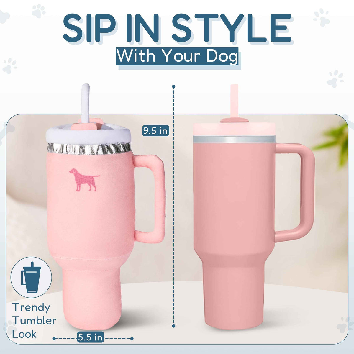 Pup Cup Tumbler Plush Squeaky Dog Toy- Ideal Birthday Dog Toy Gift