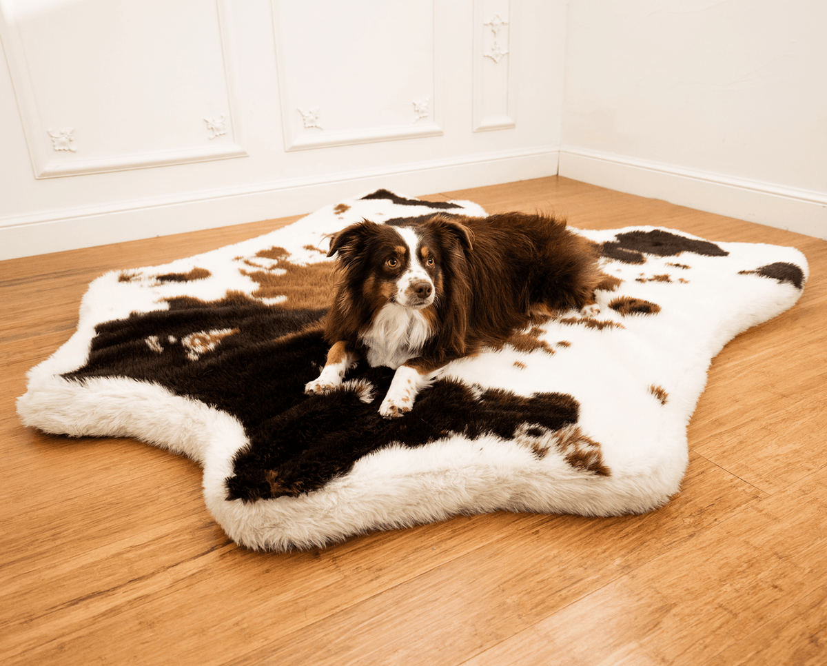 Memory Foam Dog Bed - PupRug® Faux Cowhide Style - American Bark Bliss