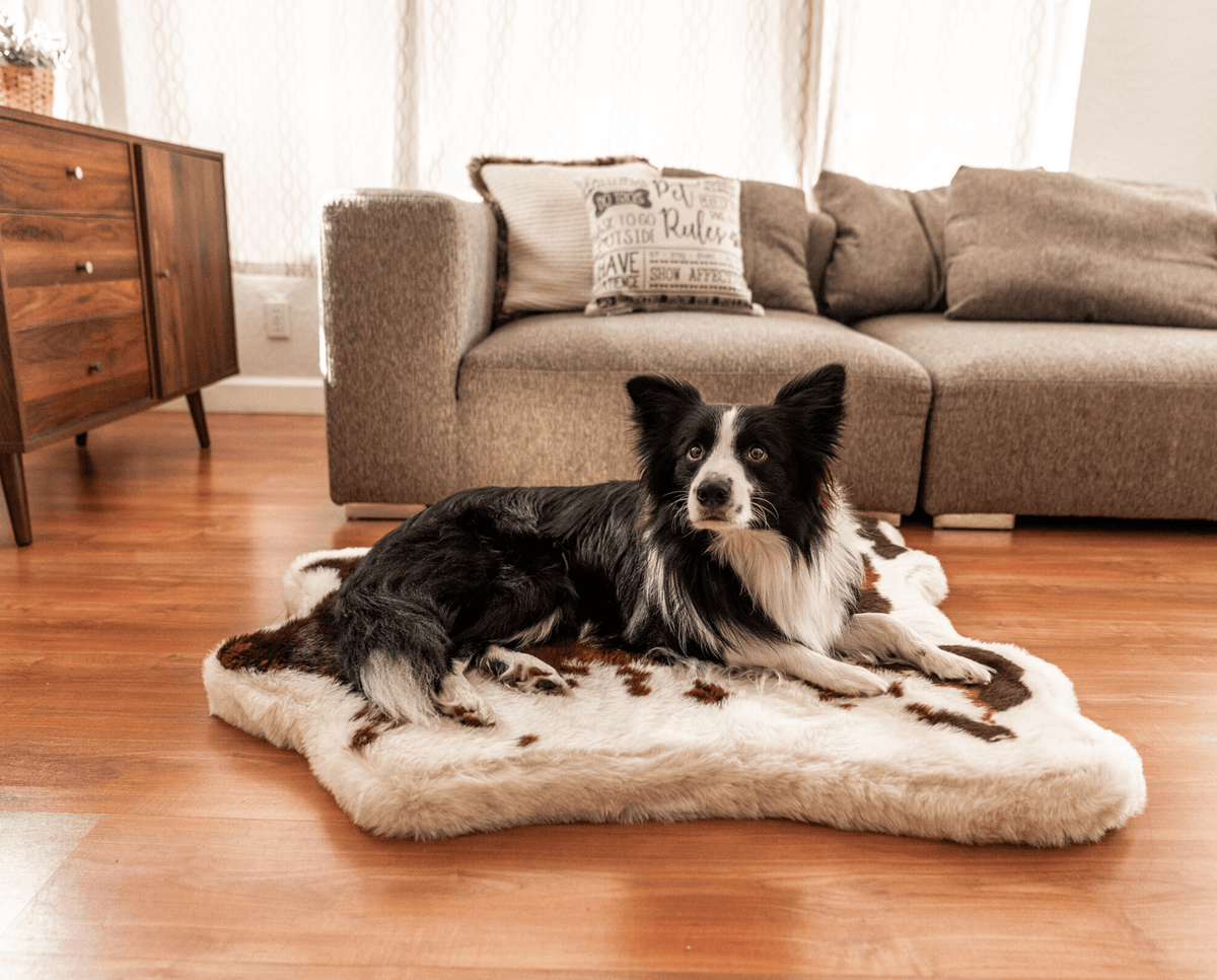 Memory Foam Dog Bed - PupRug® Faux Cowhide Style - American Bark Bliss