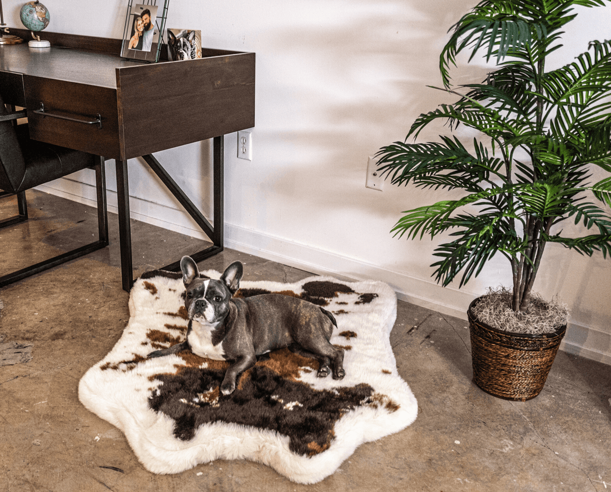 Memory Foam Dog Bed - PupRug® Faux Cowhide Style - American Bark Bliss