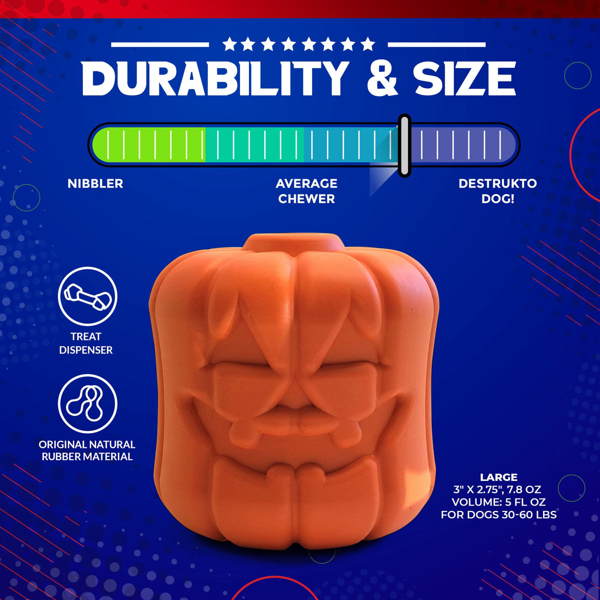 Jack O' Lantern eDispener Durable Rubber Chew Toy & Treat Dispenser - American Bark Bliss