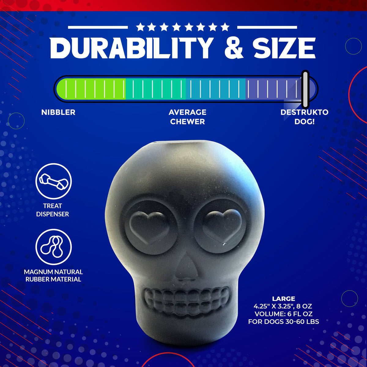 Magnum Sugar Skull eDispenser Ultra-Durable Chew Toy & Treat Dispenser - Black - American Bark Bliss