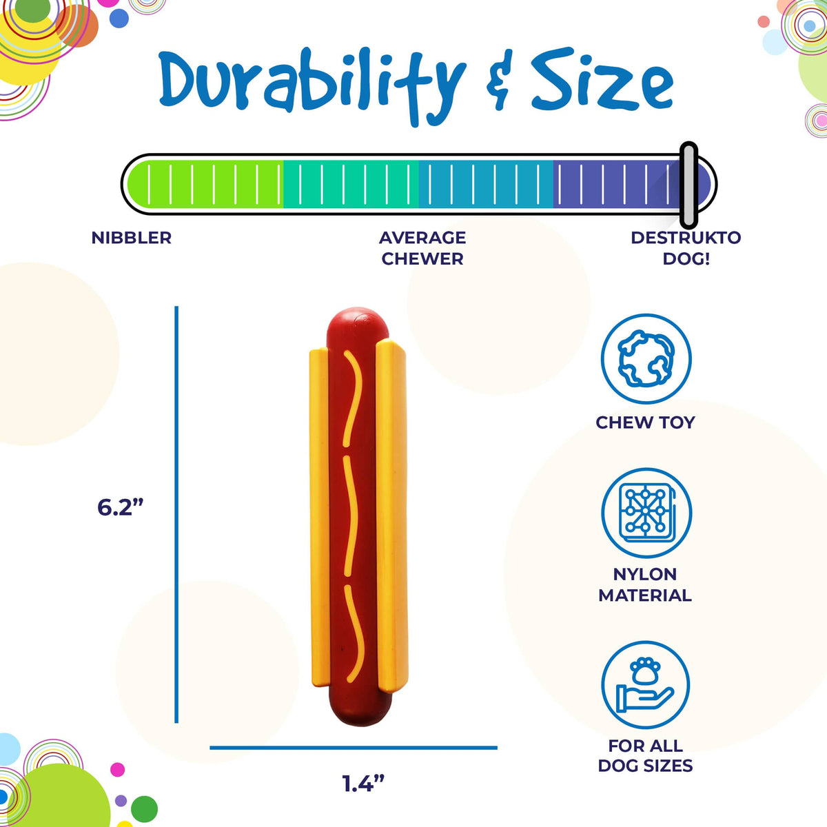 Hot Dog Nylon Dog Toy for Aggressive Chewers | USA Made | SodaPup - American Bark Bliss