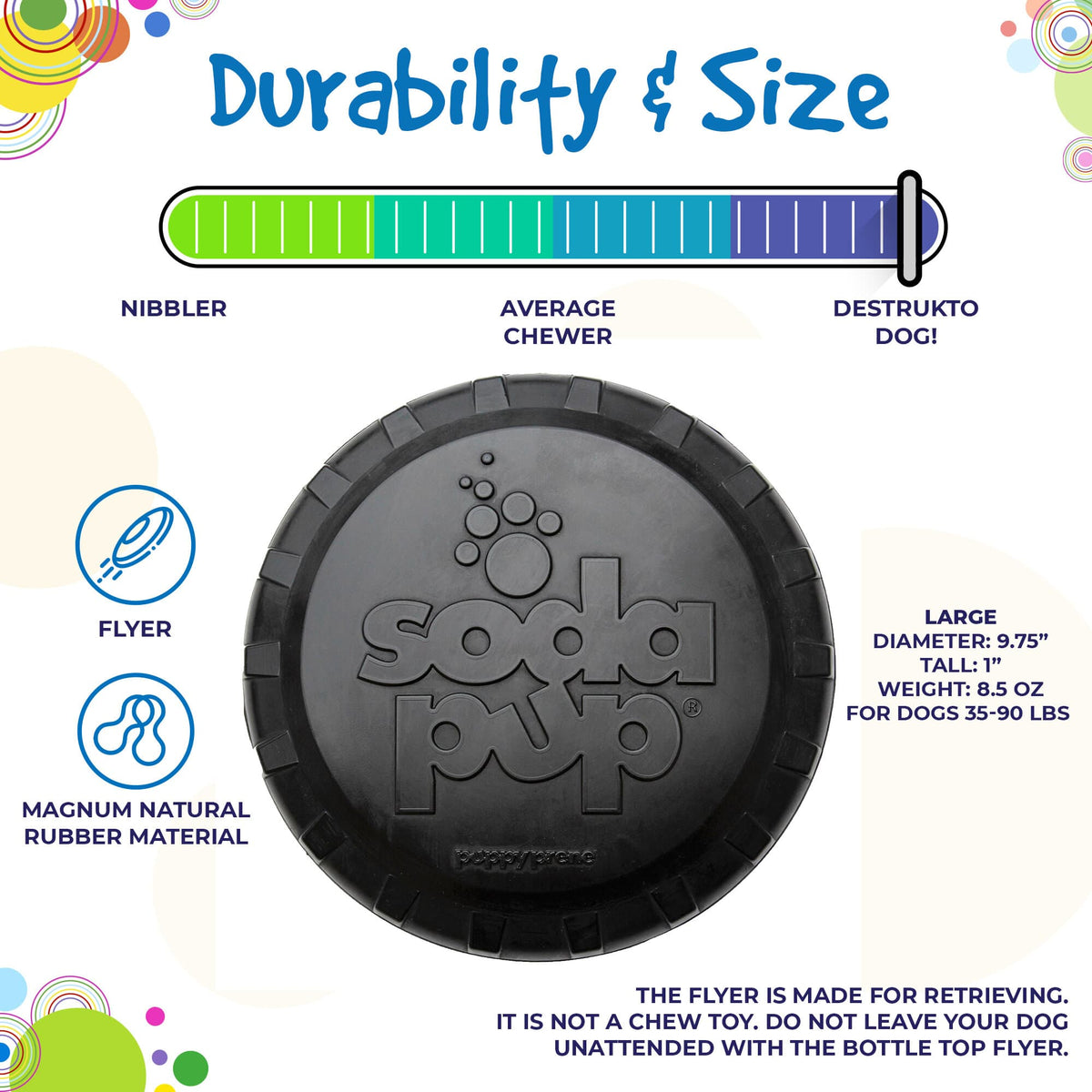 Magnum Bottle Top Flyer Ultra Durable Rubber Retrieving Frisbee - Large - Black - American Bark Bliss