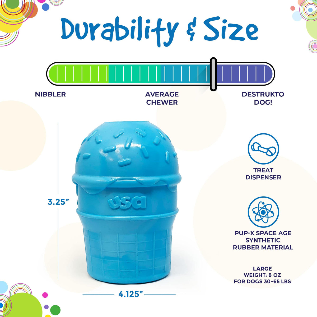 Ice Cream Cone Durable PUP-X Rubber eDispenser Chew Toy and Treat Dispenser - American Bark Bliss