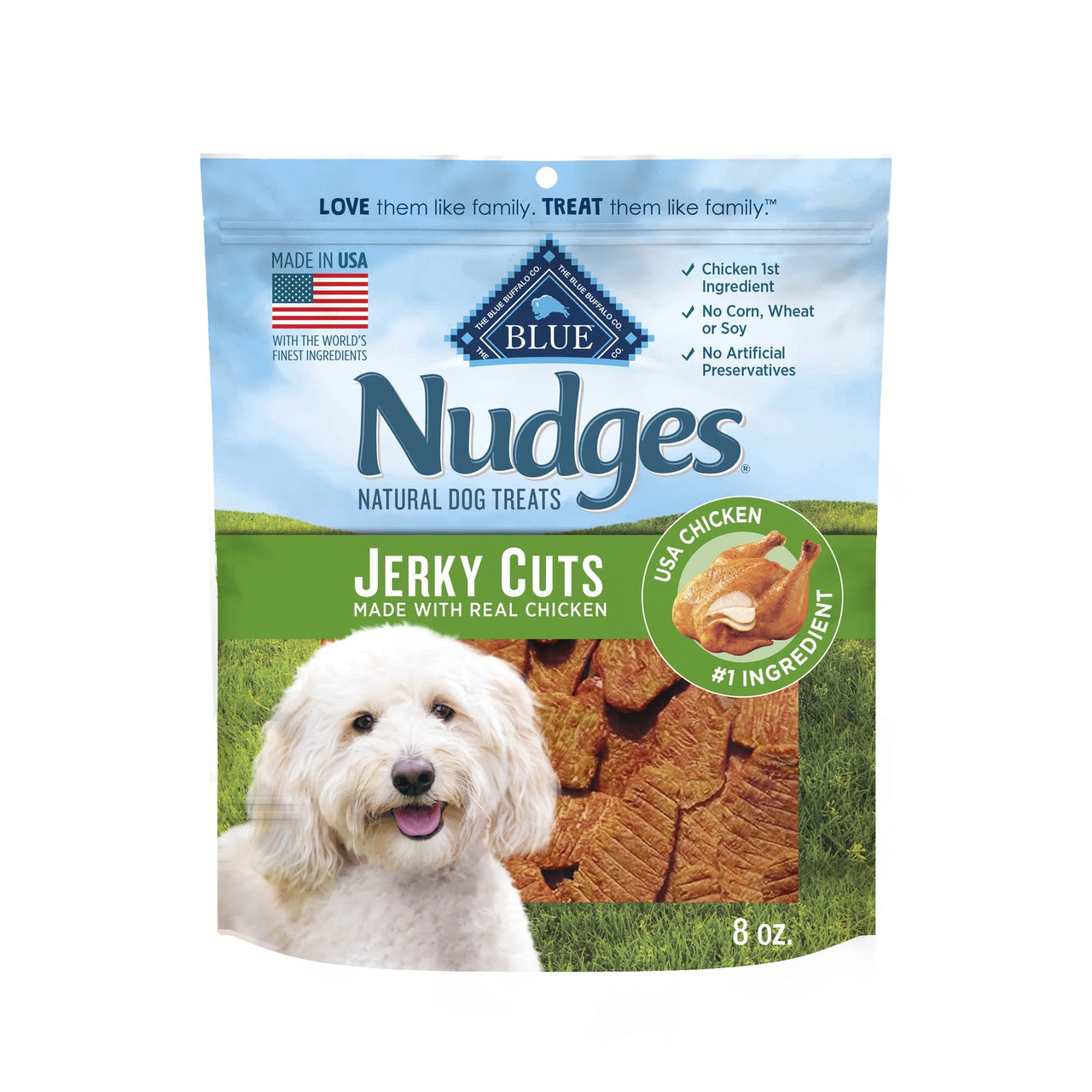 Blue Buffalo Jerky Cuts Dog Treats Made with Real Chicken, 8-Oz. Bag - American Bark Bliss