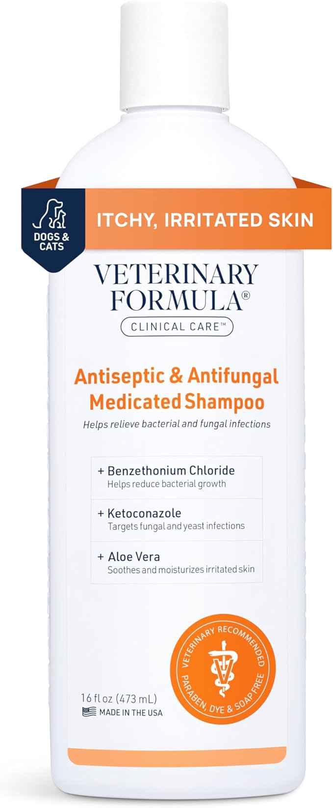 Veterinary Formula Clinical Care Antiseptic and Antifungal Medicated Shampoo for Dogs & Cats, 16 Fl Oz – Helps Alleviate Scaly, Greasy, red Skin – Paraben, Dye, Soap-Free (1 Pack)