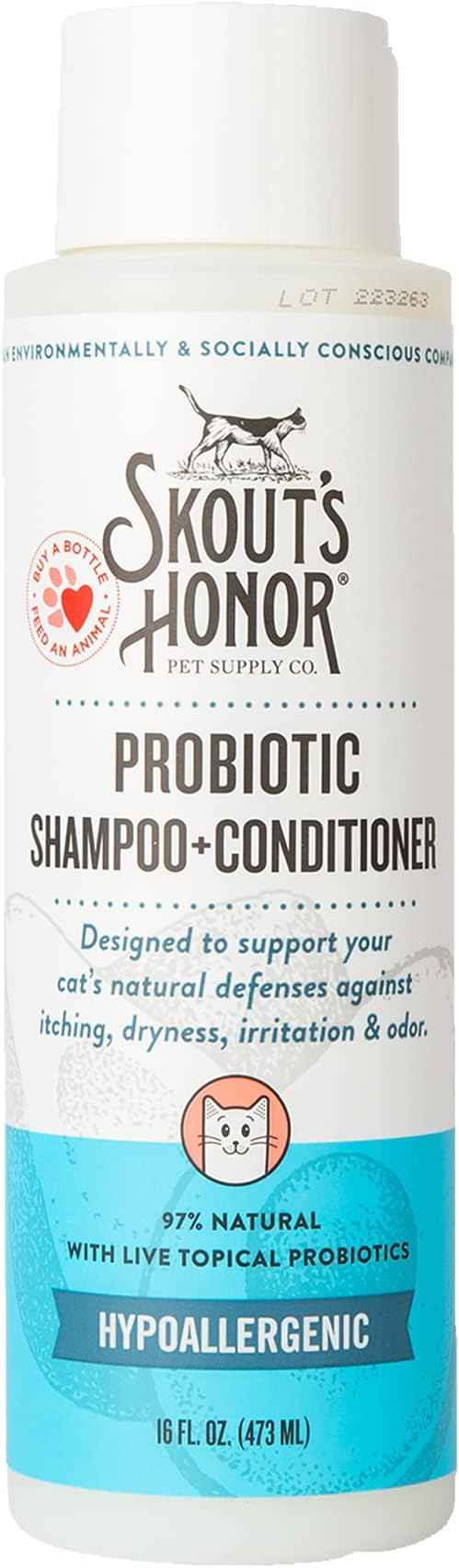 Skout's Honor Unscented Probiotic Cat Shampoo & Conditioner with Avocado Oil & Omega-3s, 97% Natural, Paraben & Sulfate-Free, Cruelty-Free, 16oz, Fragrance Free