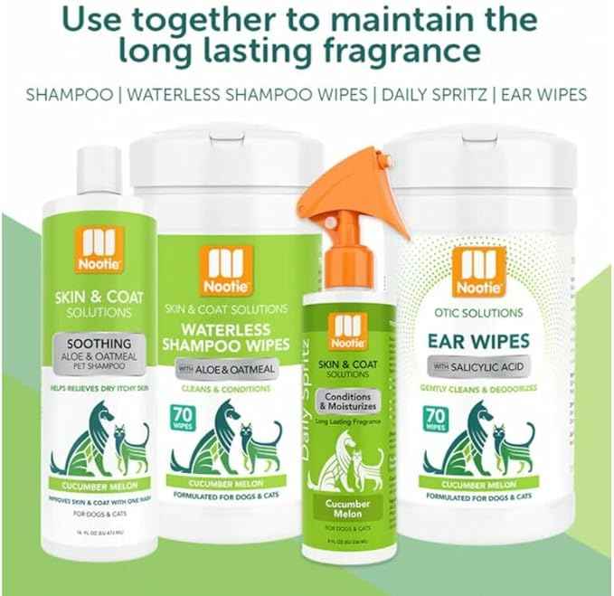 Nootie Waterless Shampoo Wipes for Dogs & Cats - Long Lasting Cucumber Melon Fragrance - Sold in Over 10,000 Vet Clinics and Pet Stores Worldwide, Made in USA - 70 Count