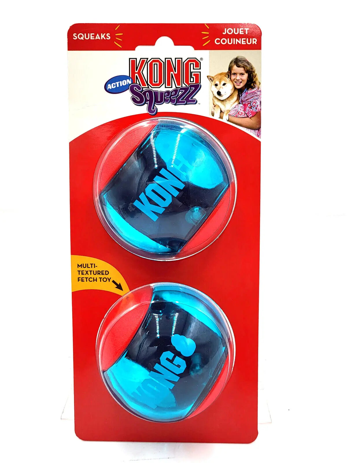 KONG Squeezz Action Ball Red 2 Count Large Squeaky Dog Fetch Toy 3