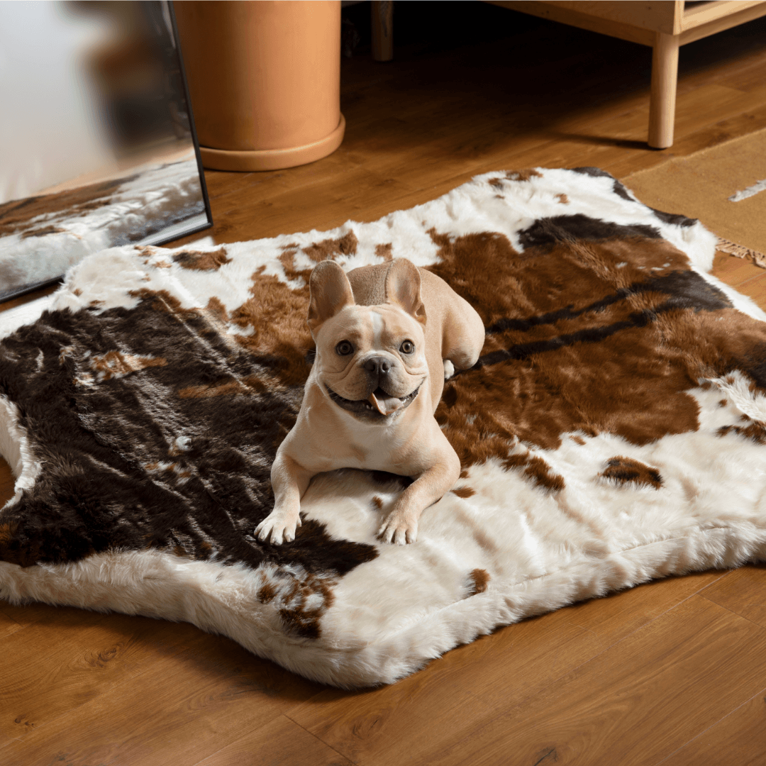 Memory Foam Dog Bed - PupRug® Faux Cowhide Style - American Bark Bliss