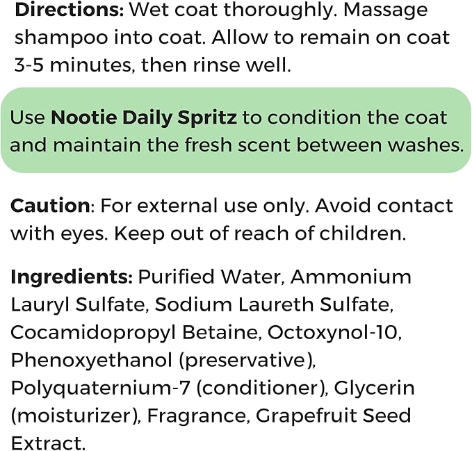 Nootie - Pet Shampoo for Sensitive Skin - Revitalizes Dry Skin & Coat - Natural Ingredients - Gentle Dog Shampoo - Cleans & Conditions