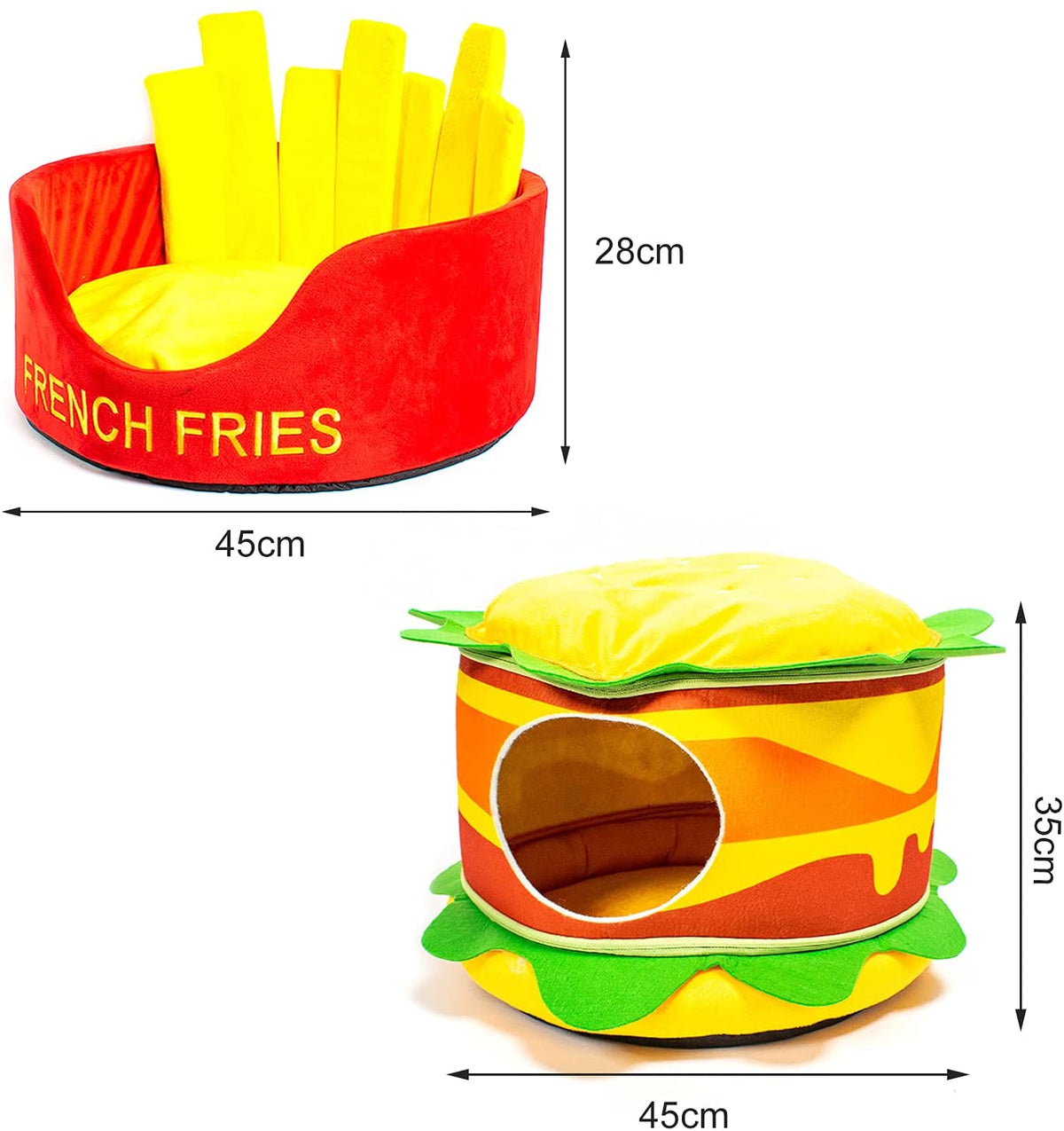 Hamburger Fries Pet Bed for Small Pets - American Bark Bliss
