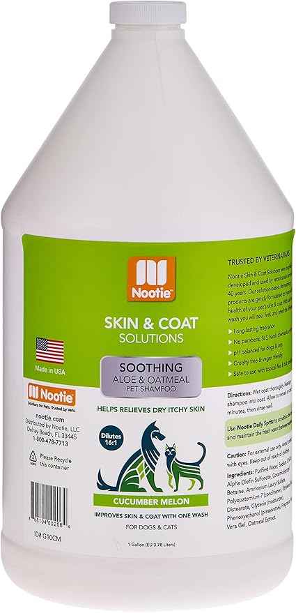 Nootie Aloe&Oatmeal Pet Shampoo for Sensitive Skin-Long lasting Cucumber Melon Shampoo-Helps Relieve Dry Itchy Skin for Dogs&Cat-Natural Ingredient-Soap Paraben&Sulfate Free-Cleans Conditions-1 Gallon