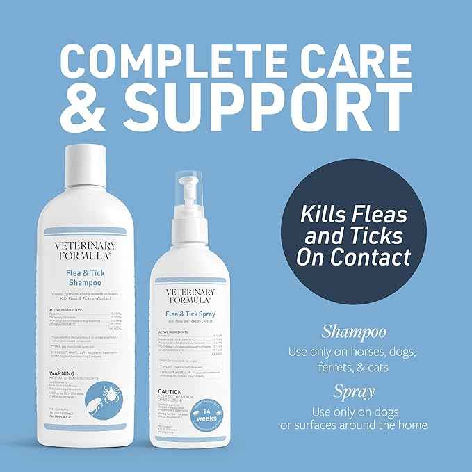 Veterinary Formula Flea and Tick Bundle – Prevention Spray for Dogs, 8 oz + 16 oz Shampoo for Dog Flea & Tick Control