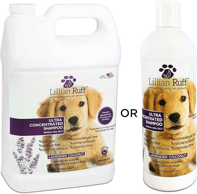 Lillian Ruff High Concentrate Professional Grooming Shampoo for Dogs with Hydrating Essential Oils – 30:1 Concentration for Bathing System - Clean, Condition, & Deodorize Dry Sensitive Skin (Gallon)