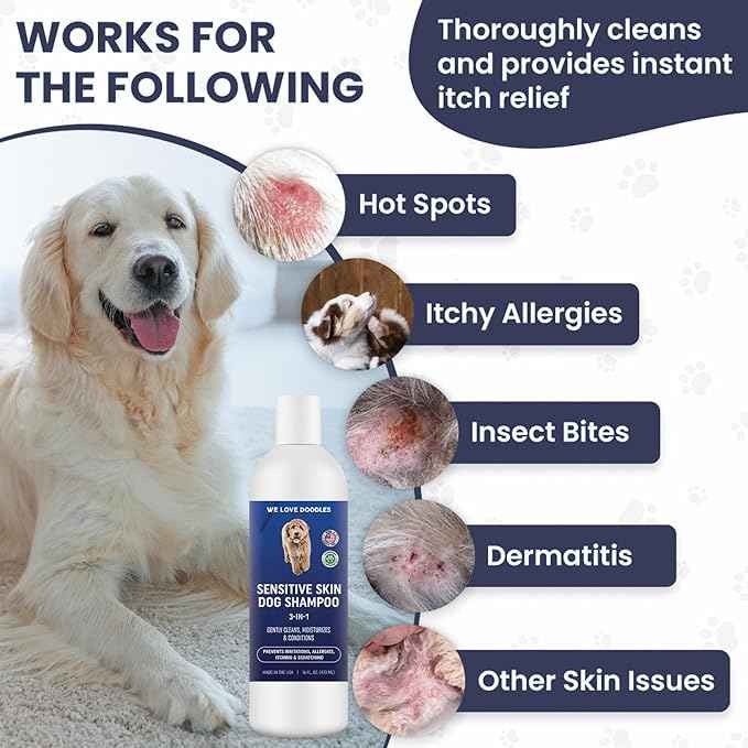 Premium 3-in-1 Sensitive Skin Dog Shampoo, Great for Allergies, Itching, Scratching, Anti-Itch Shampoo for Dogs with Oatmeal & Aloe, Made in USA, Natural Ingredients, 16 oz [We Love Doodles]